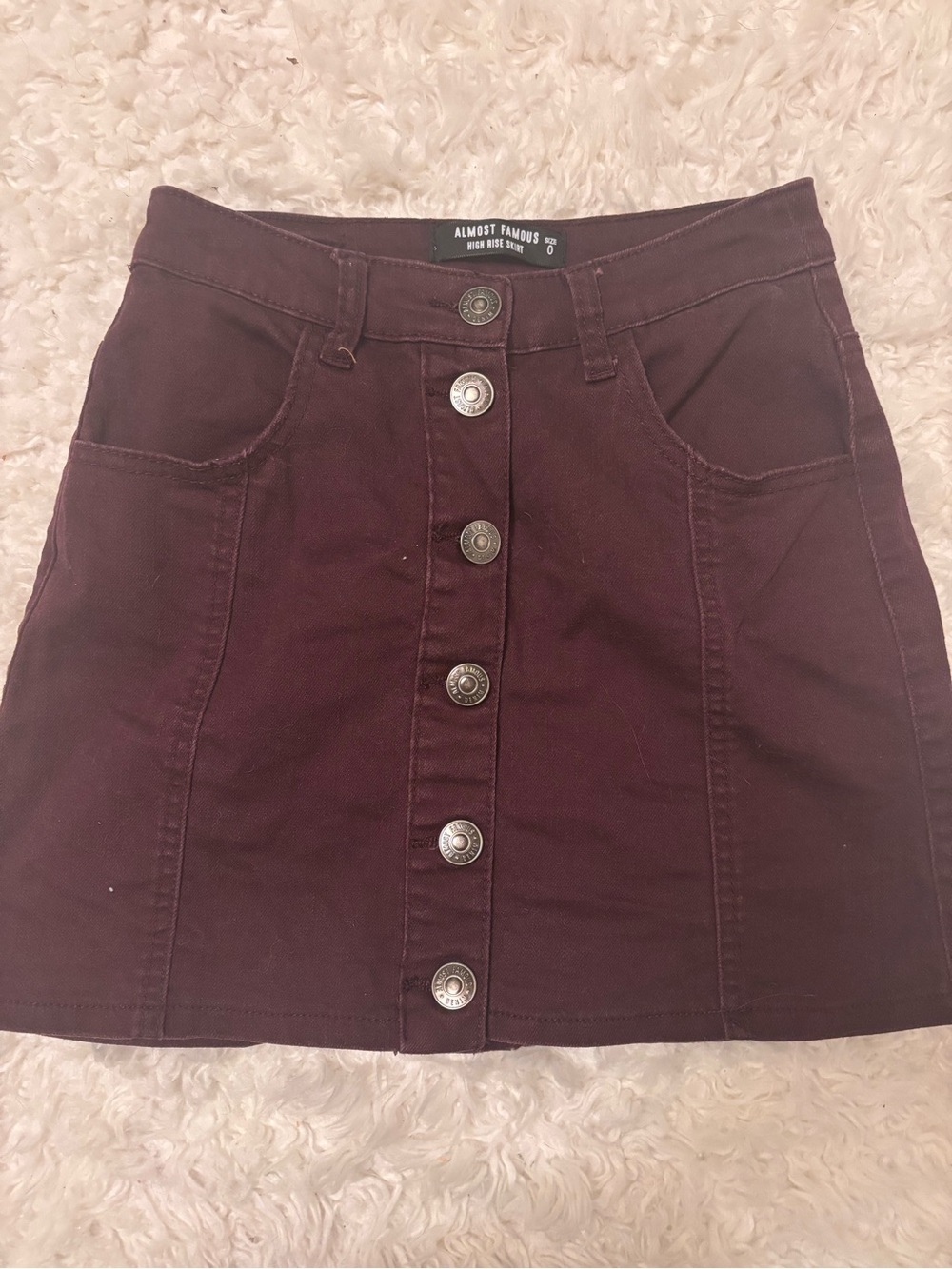 Almost Famous Burgundy Button-Front Mini Skirt